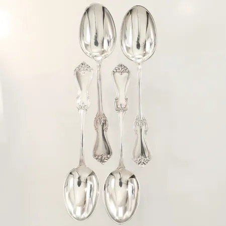 Fyra skedar modell Olga längd 16cm, repiga, 830/10000 silver Vikt: 155,3 g