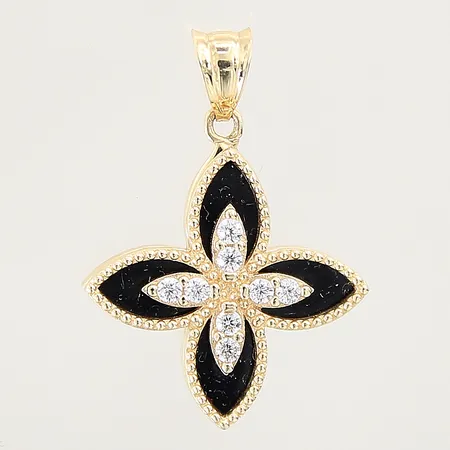 Hänge med vita samt svarta stenar, 23X16mm, en sten saknas,14K  Vikt: 2 g