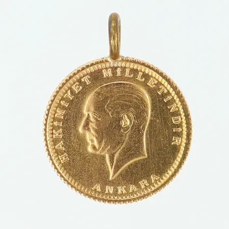 Hänge/mynt Ataturk ca Ø15mm, 1923, ögla oädel metall 22K Vikt: 1,9 g