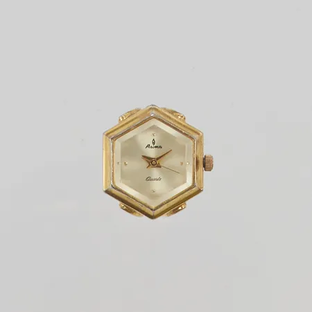 Ringklocka Aroma 18mm quartz repigt glas, ca stl:16,5 justerbar storlek , går ej, batteribyte krävs, förgylld metall.