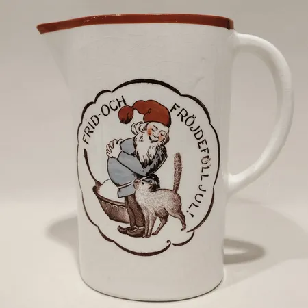 Kanna med hänkel Frid och Fröjdefull jul Rörstrand, höjd ca 18cm, krackeleringar,  bruksslitage Skickas med paket.