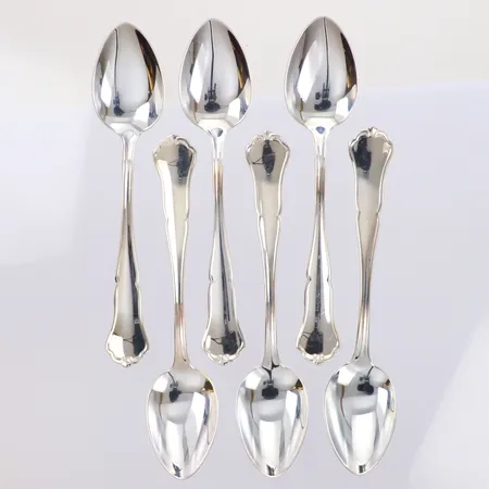 6 Kaffeskedar Chippendale längd 11,5cm, Kultakeskus Oy, Finland, i ask, silver 830/1000 Vikt: 77,9 g