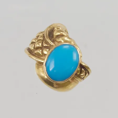 Ring med turkos stl:17¼ bredd 5,5-17mm 18K 13,1g.