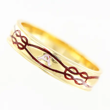 Skolring text SUA stl:24¼ bredd 6mm 18K.  Vikt: 8 g