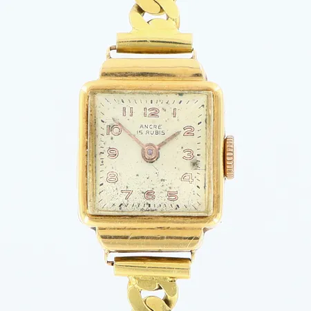 Damur  manuell 17cm, bredd:6-16mm, 1 länkbit 18mm, gravyr 18K brv:18,3 gram Vikt: 0 g