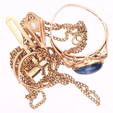 Diverse smycken udda och defekter,sten,18k. Vikt: 7,6 g