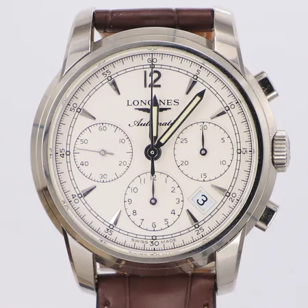 Herrur Longines Saint-Imier Stål automatisk Ø41mm ref L2.752.4.72.0, serienr 39845594 datum, kronograf, glasbaksida, läderband, dubbelviklås, heliumventil med tillhörande verktyg, tag, manual, certifikat Stjärnurmakarna 2013, box, ytterkartong