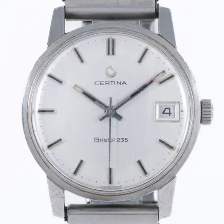 Herrur Certina Bristol 235 stål manuell Ø34mm datumvisare, plexiglas, flexband stål, några repor på glas. 