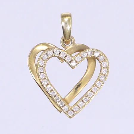 Hänge hjärta med vita stenar GHA längd inkl ögla 22mm bredd 18mm förgyllt silver 925/1000 Vikt: 1,5 g