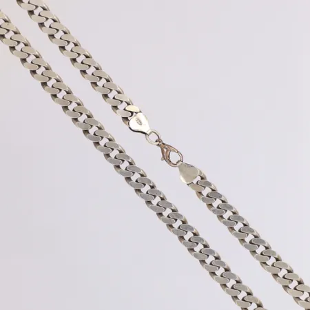 Kedja Pansar GHA längd 50cm, bredd 7,2mm, utbytt karbinhake i vitmetall, silver 925/1000 Vikt: 47,4 g