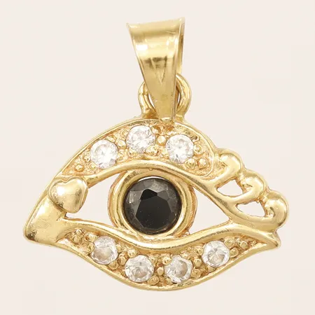 Hänge öga med stenar i vitt och svart, längd ca 18mm inklusive ögla, bredd 17mm, 21K  Vikt: 1,9 g