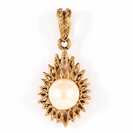 Hänge med odlad pärla Ø 8,5mm, bredd 15mm, längd 33mm, ojämnheter pärla, slitage spetsögla 18K 3,6g.