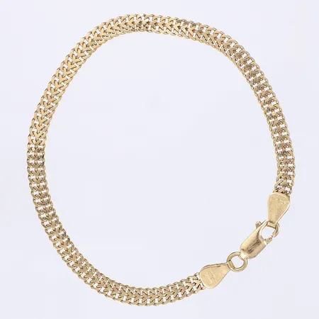 Armband fiskben längd 19cm bredd 4mm något bucklig länk 18K Vikt: 6,6 g