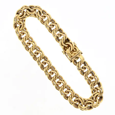 Armband Bismarck 19,5cm bredd:9mm, årsstämplad 1964, säkerhetsöglor, 18K  Vikt: 39,9 g