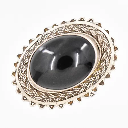 Ring med svart sten stl:18¼ ställbar skena, silver 925/1000 Vikt: 7,2 g