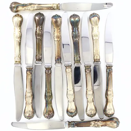 12 Knivar ca21cm modell:Prins Albert, knivblad i rostfritt stål, GAB silver 830/1000 Vikt: 744,2 g