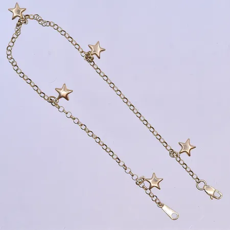 Vristlänk med 5 berlocker längd 24,5 cm, 14K. Vikt: 4,1 g