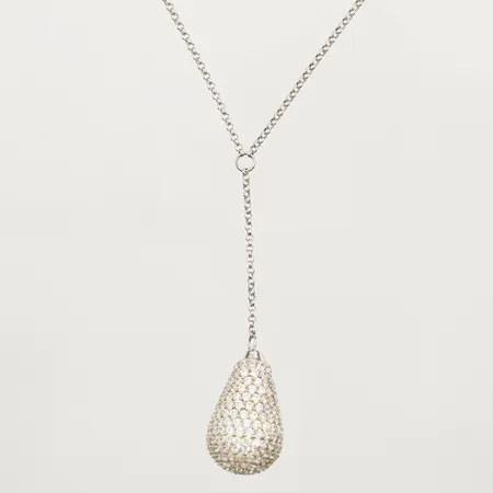 Kedja med hänge med vita stenar, längd ca 70-80cm, hängets mått 24mm, 925/1000 silver Vikt: 10,1 g