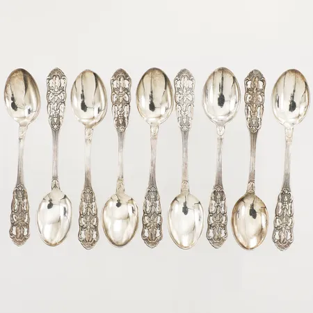 9 Kaffeskedar, längd 10,5cm, silver 830/1000  Vikt: 70 g