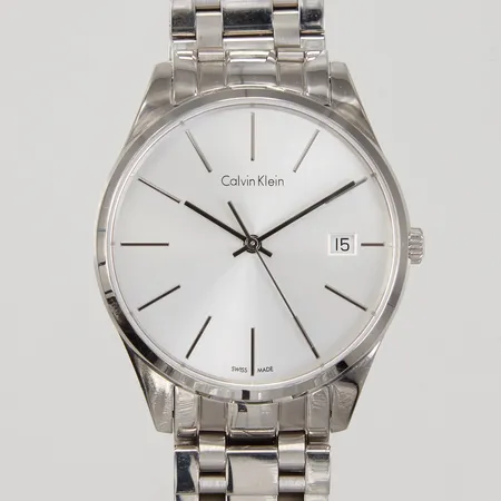 Armbandsur Calvin Klein stål quartz 36mm, refnr K4N 231, datum, stållänk ca 18cm, viklås, box. 