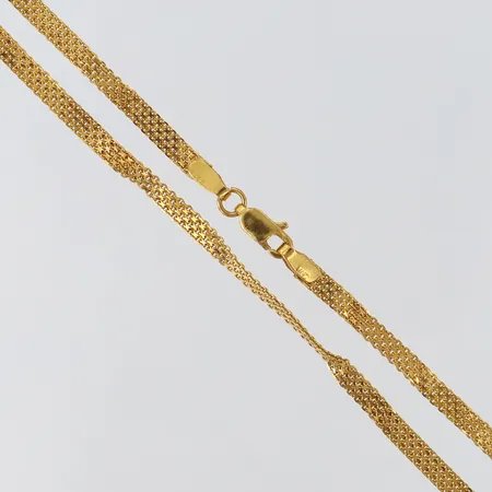 Kedja X-länk längd 48cm bredd 3,3mm, skadade länkar/bucklig, 21K.  Vikt: 9,1 g