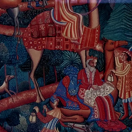 Tavla offsettryck av John Swanson, bibliskt motiv, signerad i blyerts, bildmått 17,5x59cm, rammått 89x46cm  Skickas med postpaket.