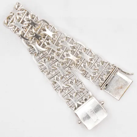 Armband X-länk med stav längd 19cm bredd 18mm, Jo-Ans Guld AB låsåtta saknas silver 830/1000 Vikt: 43,4 g