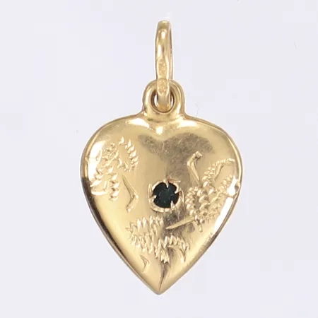 Hänge hjärta med grön sten längd inkl ögla 20mm bredd 12mm gravyr 18K  Vikt: 1,2 g