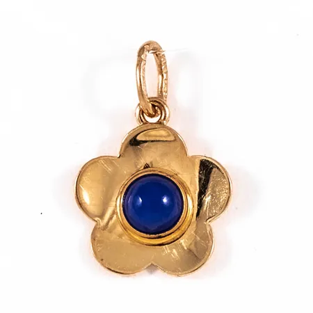 Hänge blomma med blå sten, bredd 11mm 18K 0,6g.