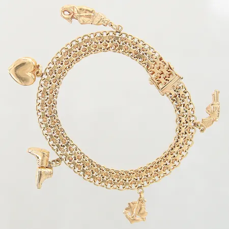 Armband X-länk med 5 berlocker, längd 19cm, bredd 8-2mm, 18K Vikt: 21,5 g