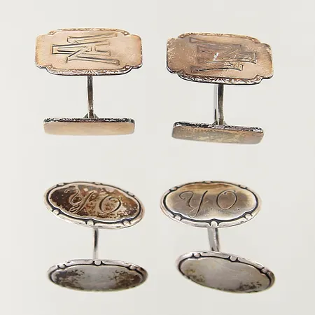Manschettknappar, två par, gravyrer, silver 830/1000 Vikt: 14,2 g