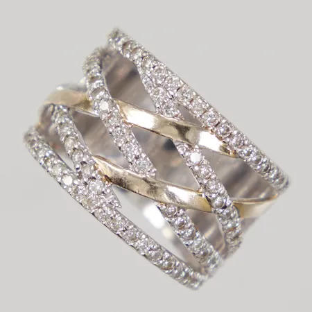 Ring med diamanter ca 90 x 0,01ct, stl16¾ bredd 14mm, vitguld 14K Vikt: 7,7 g