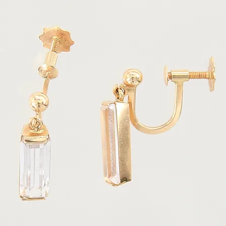 Örhängen med vita stenar, längd 17mm, bredd 3,1-4,7mm, skruvlås, 18K  Vikt: 3 g