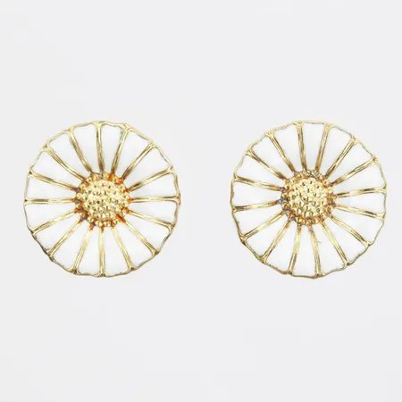 Örhängen Georg Jensen Daisy Ø11mm vit emalj 925/1000 förgyllt silver med originalask Vikt: 2,6 g