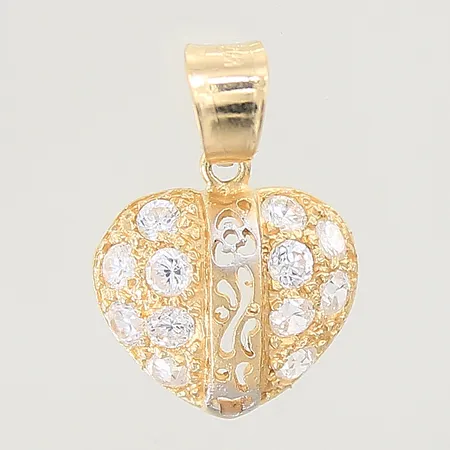 Hänge hjärta med vita stenar 16x12mm 18K  Vikt: 1,3 g