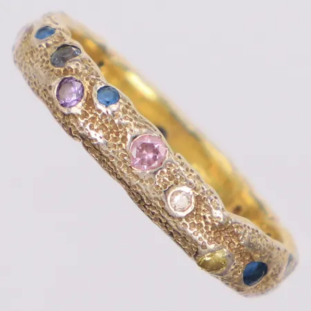 Ring med färgade stenar stl:17½, bredd 4mm, bortskavd förgyllning, silver 925/1000 Vikt: 3,5 g