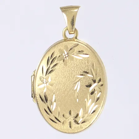 Hänge medaljong med blommotiv längd inkl ögla 28mm bredd 18mm 18K Vikt: 2,4 g