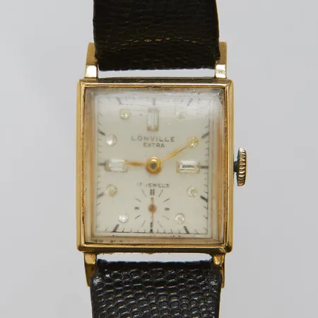 Armbandsur Lonville 14K manuell 22x24mm, slitage på läderarmband, inga tillbehör. 