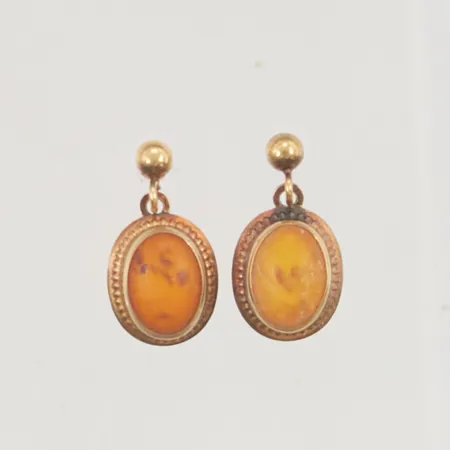 Örhängen 16mm bärnsten, oxiderade 18K 1,2g.