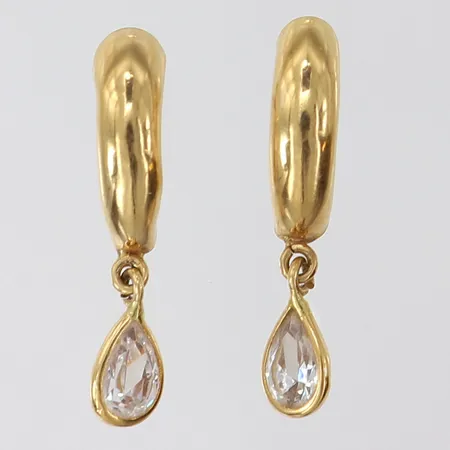 Örhängen vita stenar ca 22x4mm, bucklor, snurrebussar saknas 18K Vikt: 1 g