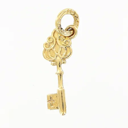 Hänge nyckel längd 17mm bredd 5mm ihålig 18K.  Vikt: 0,4 g