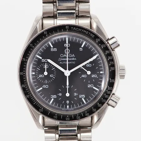 Herrur Omega Speedmaster Reduced Ø39, stål,  automatisk urverk, plexiglas svart urtavla med kronograf, stållänk, viktlås, Serienr:57316567 Cal: 3220 Ref:1750032.1 , bruksspår förekommer, Inga tillbehör 