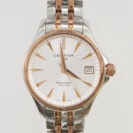 Damur Certina Chronometer DS Action Lady 33mm stål/doublé quartz diamantindex kl 12, refnr:C032051A, datum, serienr:6AWM42LTB, länk ca 16,5-17cm.