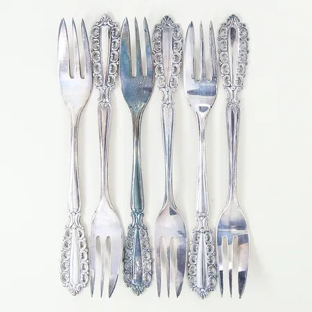 Tårtgafflar modell Carmen GAB sex stycken längd 14,5cm, silver 830/1000 Vikt: 101,2 g