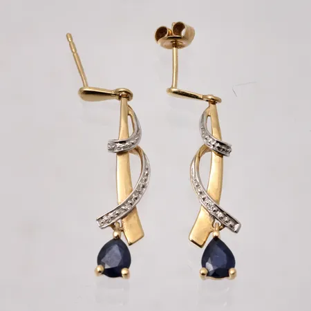 Örhängen Safir Diamant 6,3x30,4mm, Guldfynd, 18K guld, 1st snurrebuss saknas, 2,11g.