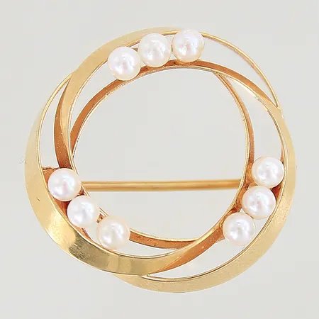 Brosch med odlade pärlor Alton, Ø24mm, 18K  Vikt: 3,9 g