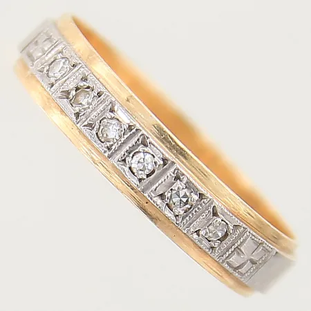 Ring med 8/8-slipade diamanter 8x 0,01ct stl:17  bredd 4mm, tvåfärgad, 18K  Vikt: 2,7 g
