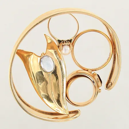 Guldsmycken, stenar, pärla, bucklor, skevheter, gravyrer, 18K Vikt: 34,5 g