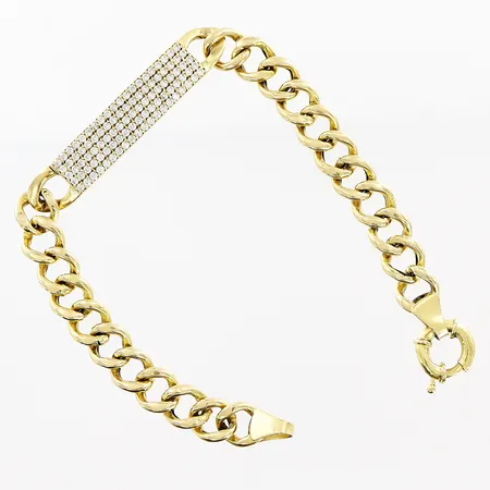 Armband vita stenar Pansar längd 19cm bredd 7mm, ihålig, skevheter 18K.  Vikt: 11,3 g