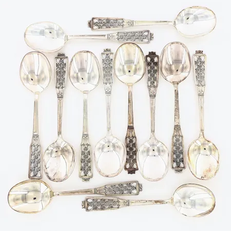 12 Skedar längd:18cm, modell:Prinsess, CESON silver 830/1000 Vikt: 577,3 g